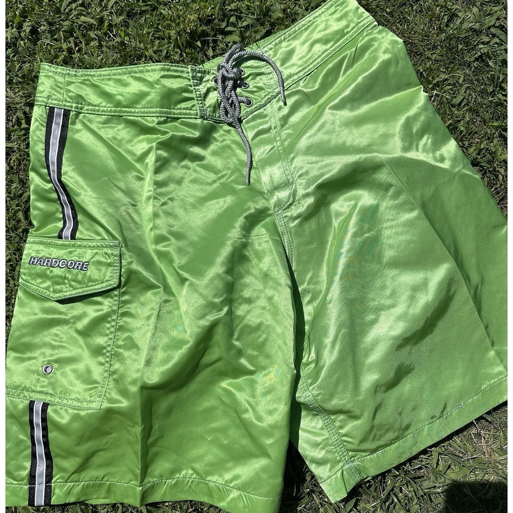 New Dead Stock Y2K Men's 100% Green Nylon Boardshorts Made In USA Hardcore 34
